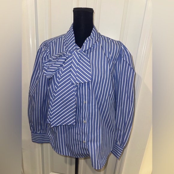 Free Assembly Cotton Tie Neck Blouse with Long Puff Sleeves - Picture 7 of 13